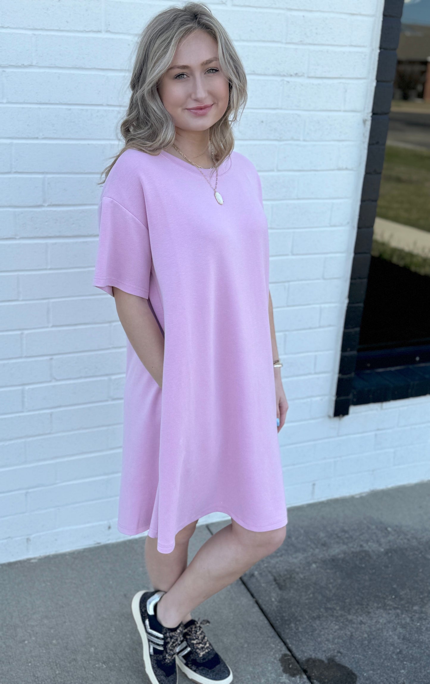 Penelope Solid Knit Dress in Pink