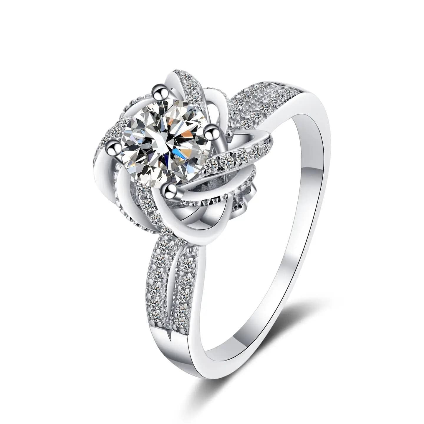 Moissanite Flower Ring in 925 Sterling Silver 2 CT