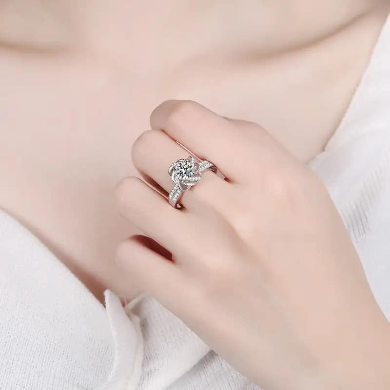 Moissanite Flower Ring in 925 Sterling Silver 2 CT