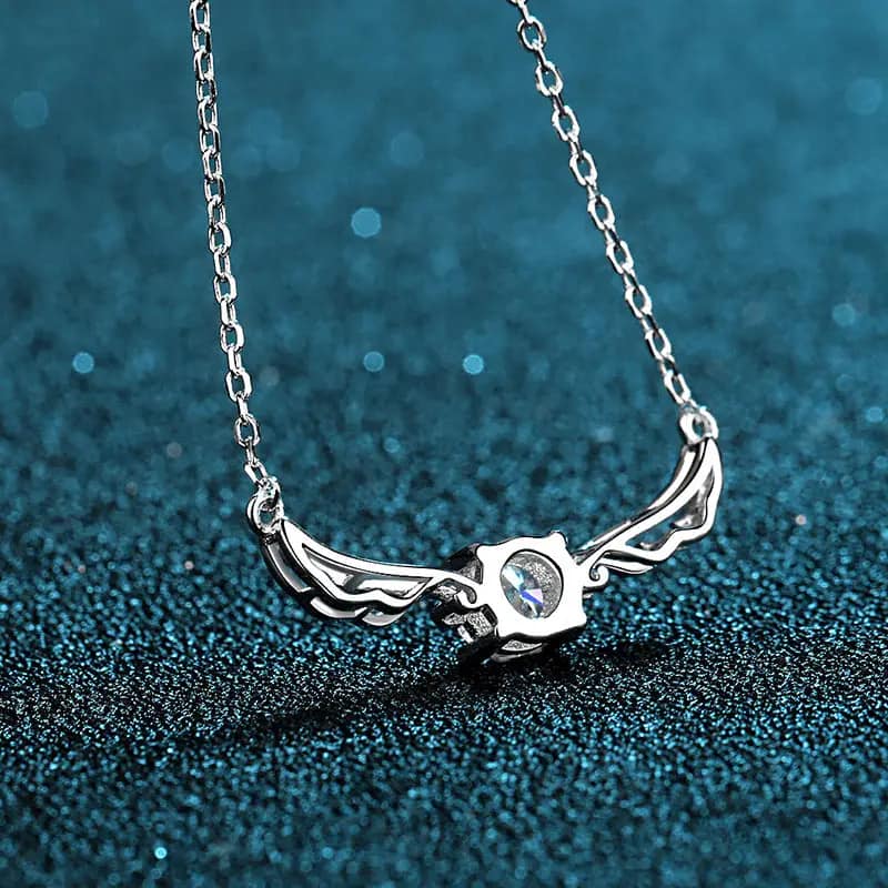 Angel Wing Moissanite Charm Necklace in 925 Sterling Silver