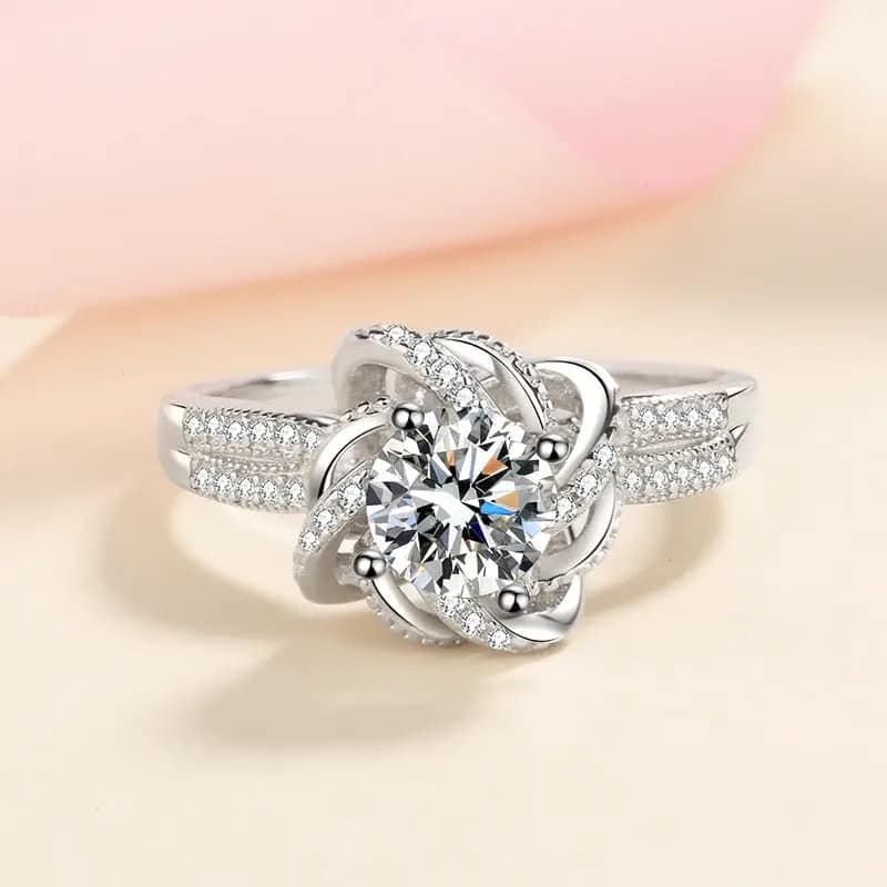 Moissanite Flower Ring in 925 Sterling Silver 2 CT