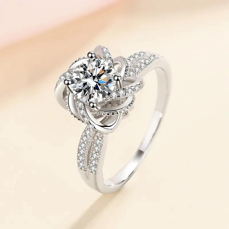 Moissanite Flower Ring in 925 Sterling Silver 2 CT