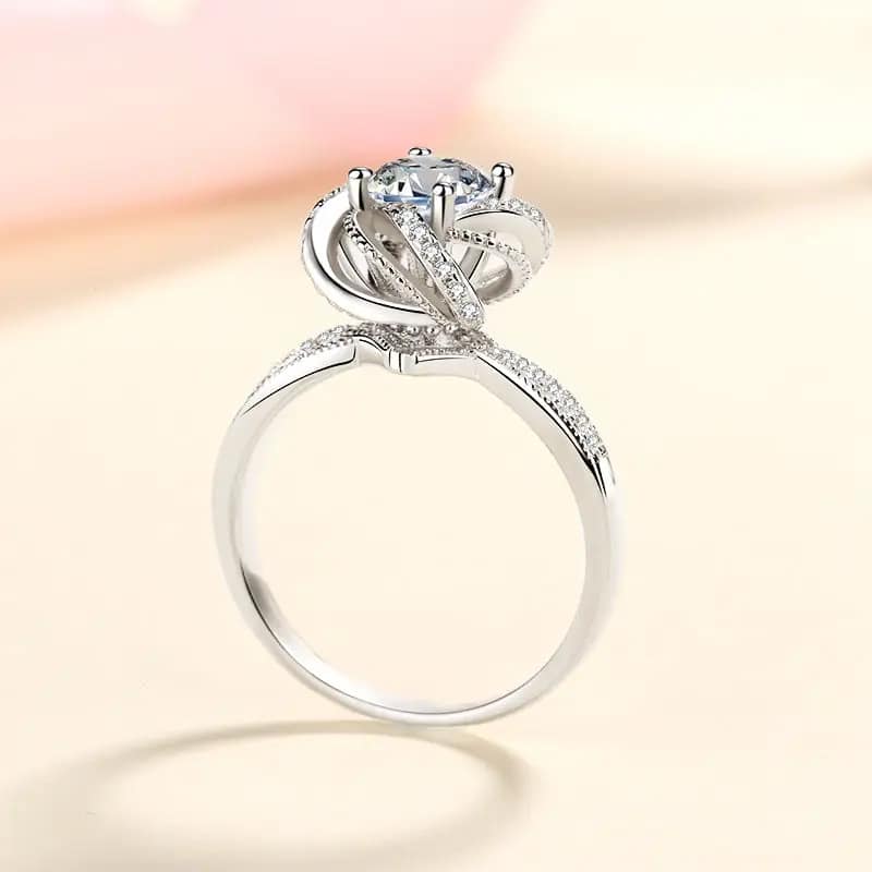 Moissanite Flower Ring in 925 Sterling Silver 2 CT