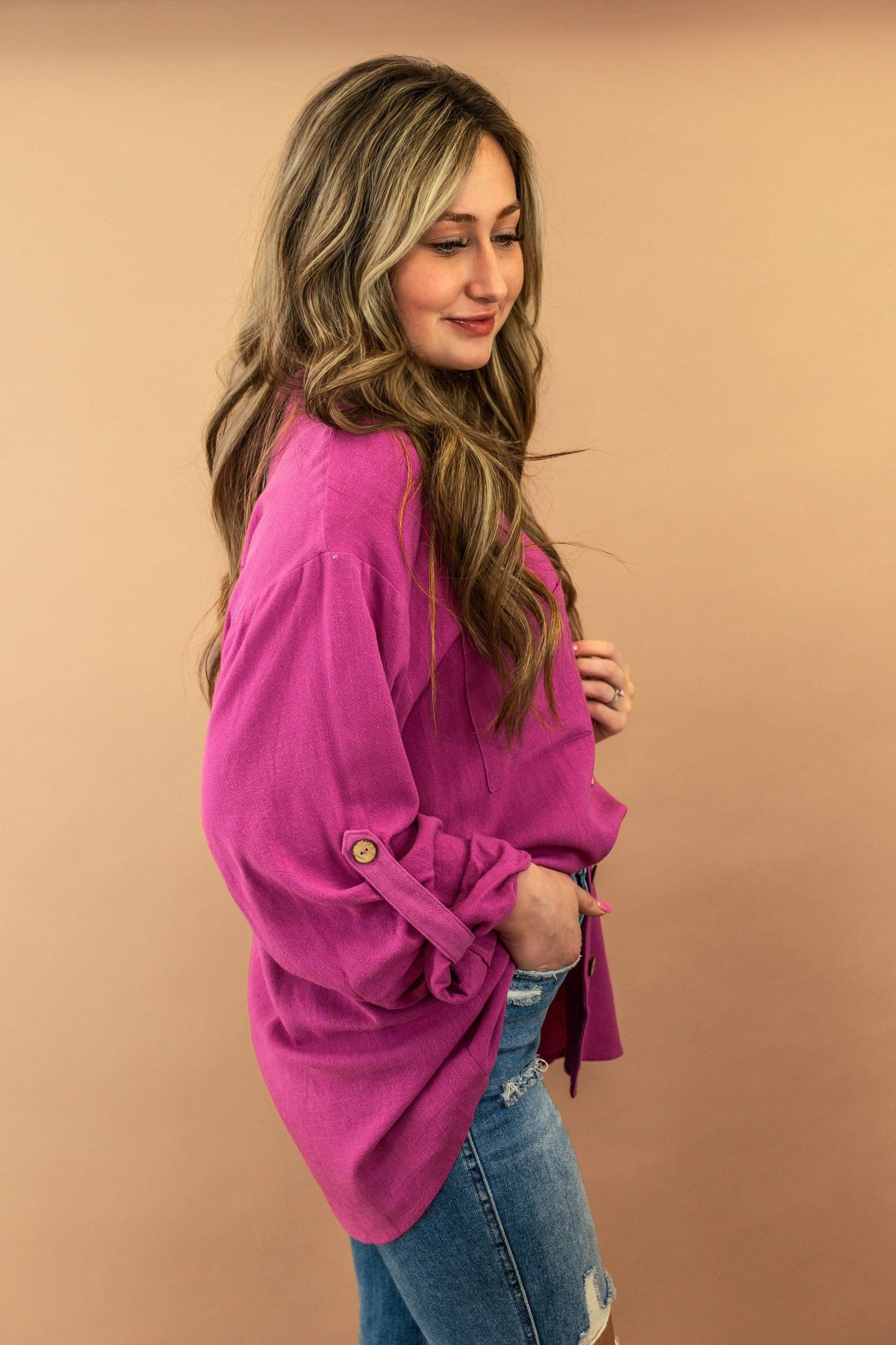 Madelyn Magenta Button Up