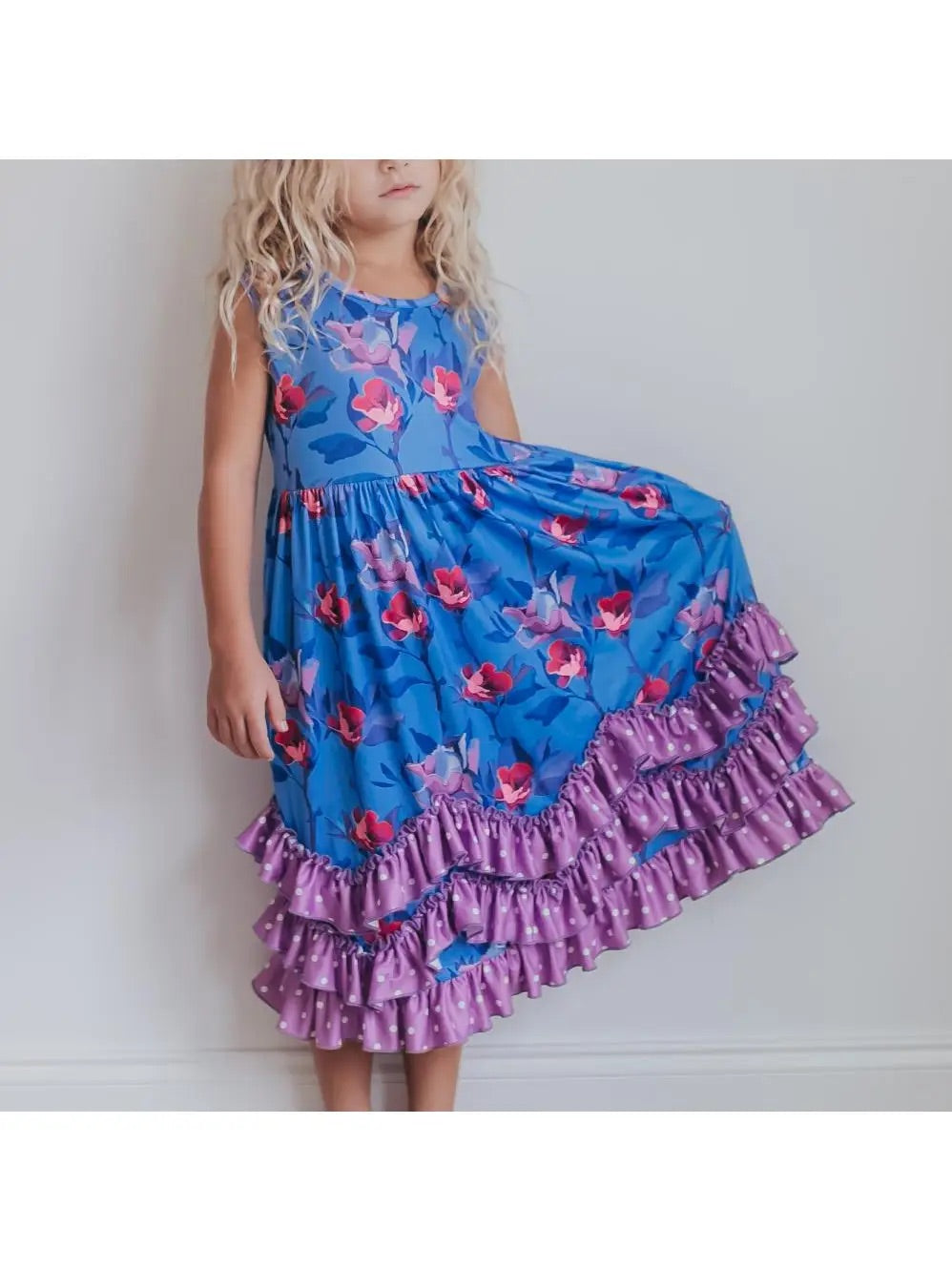 Kids Lavender Floral 3 Ruffle Spring Summer Easter Dress