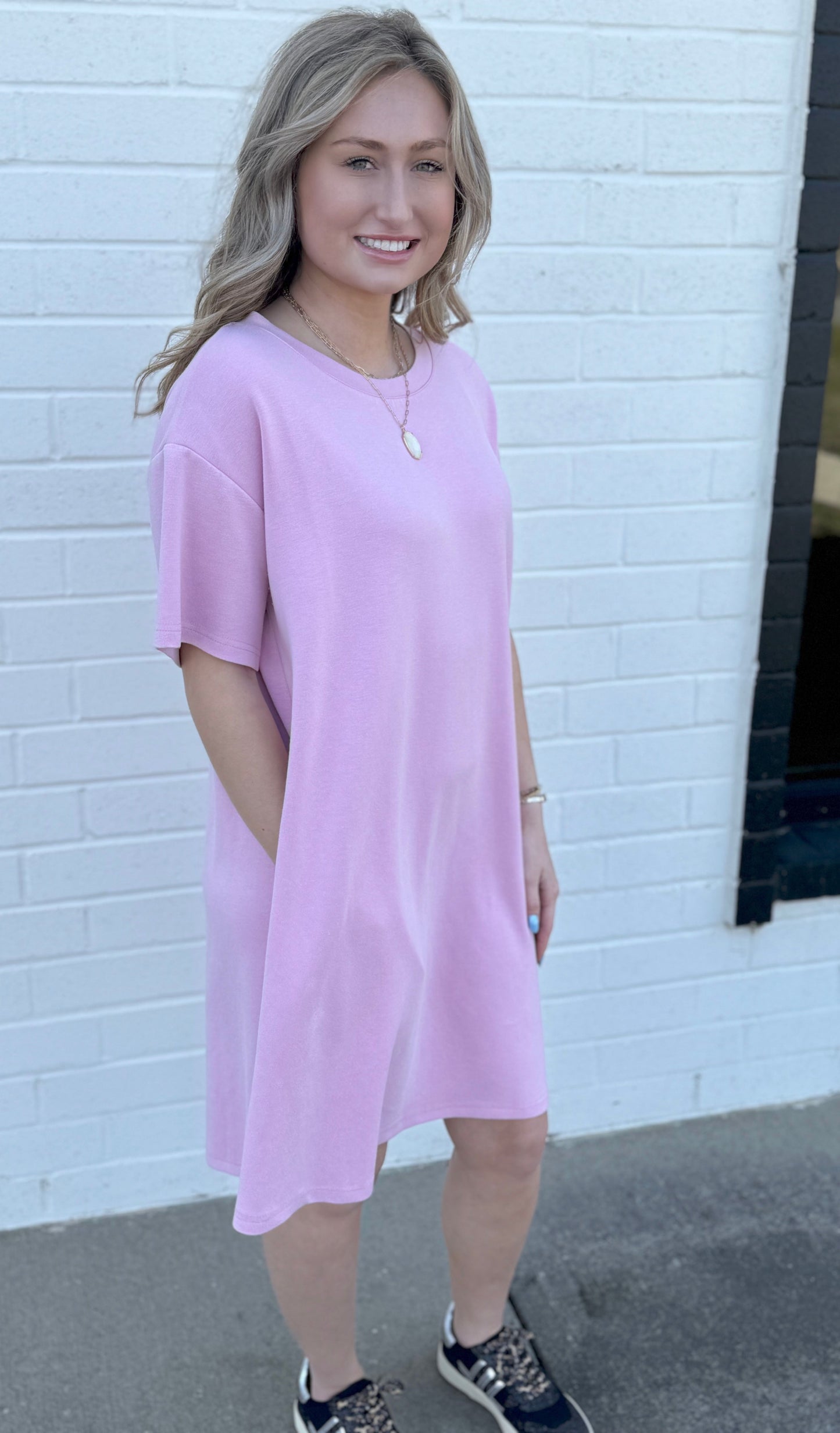 Penelope Solid Knit Dress in Pink