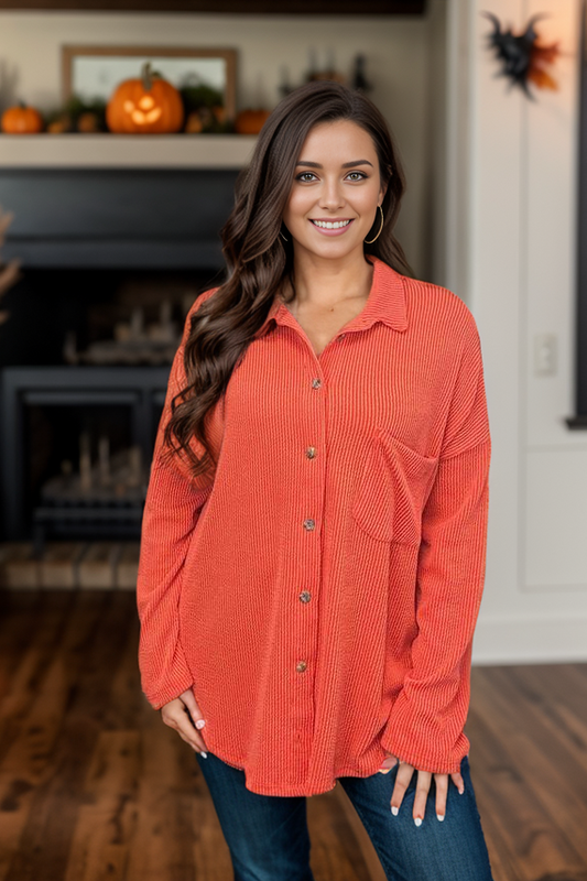 Simply Captivating Button Down - Orange