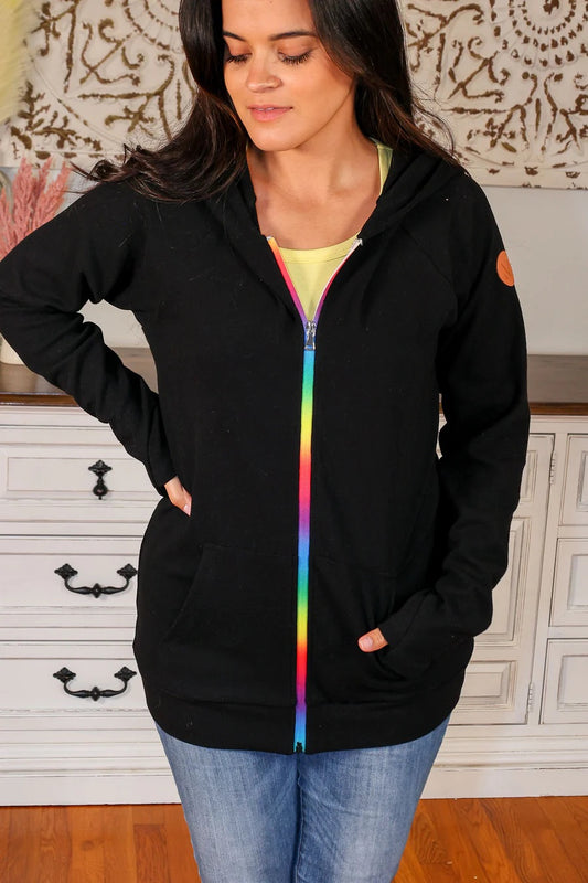 FullZip Hoodie - Rainbow Zipper in Black