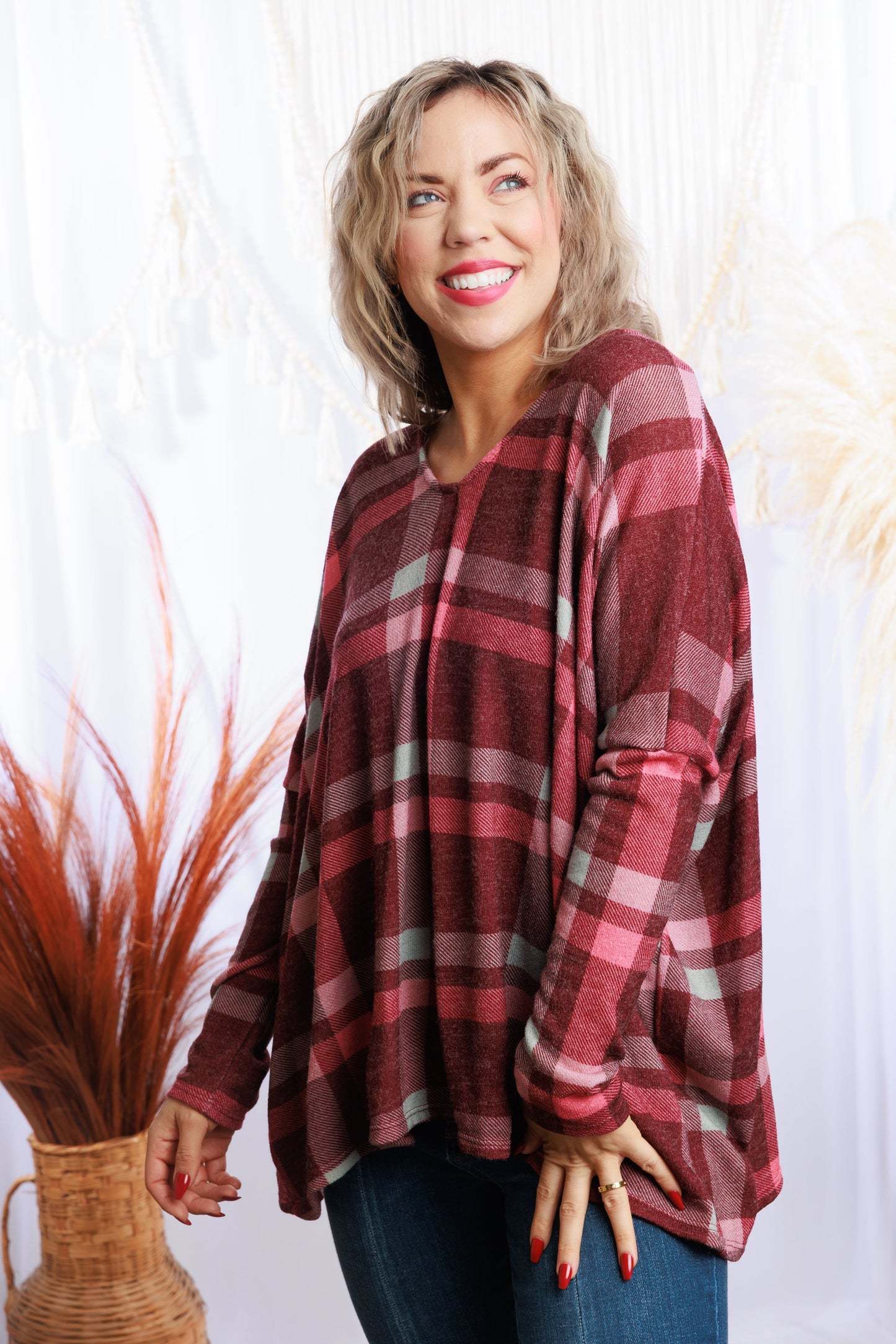 Draped In Plaid Sweater Dolman