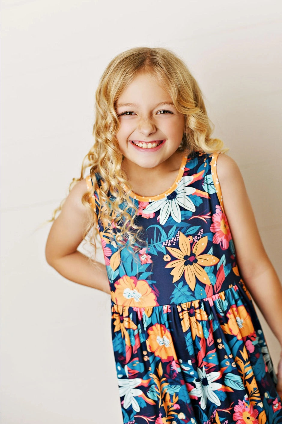 Kids Tangerine Floral 3 Ruffle Spring Summer Easter Dress