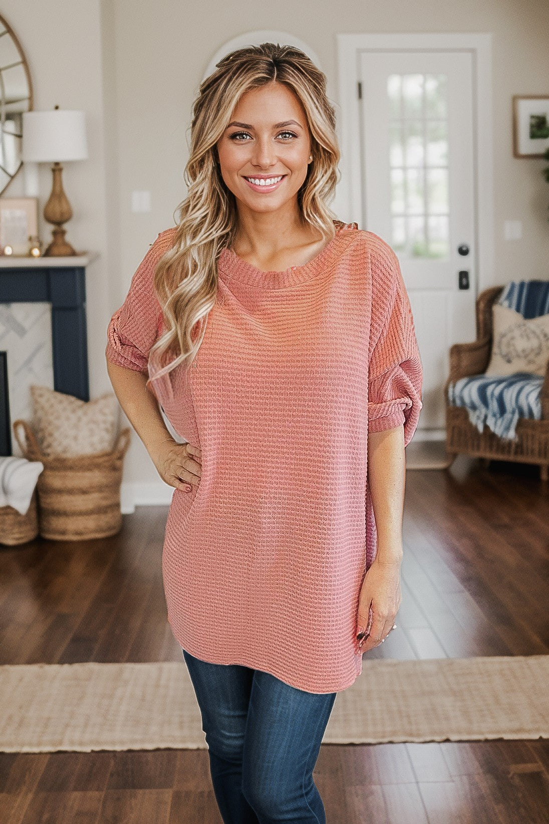 I'm Blushing - Waffle Knit Dolman