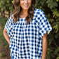 Navy Plaid Short Sleeve Top