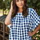 Navy Plaid Short Sleeve Top