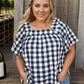 Navy Plaid Short Sleeve Top