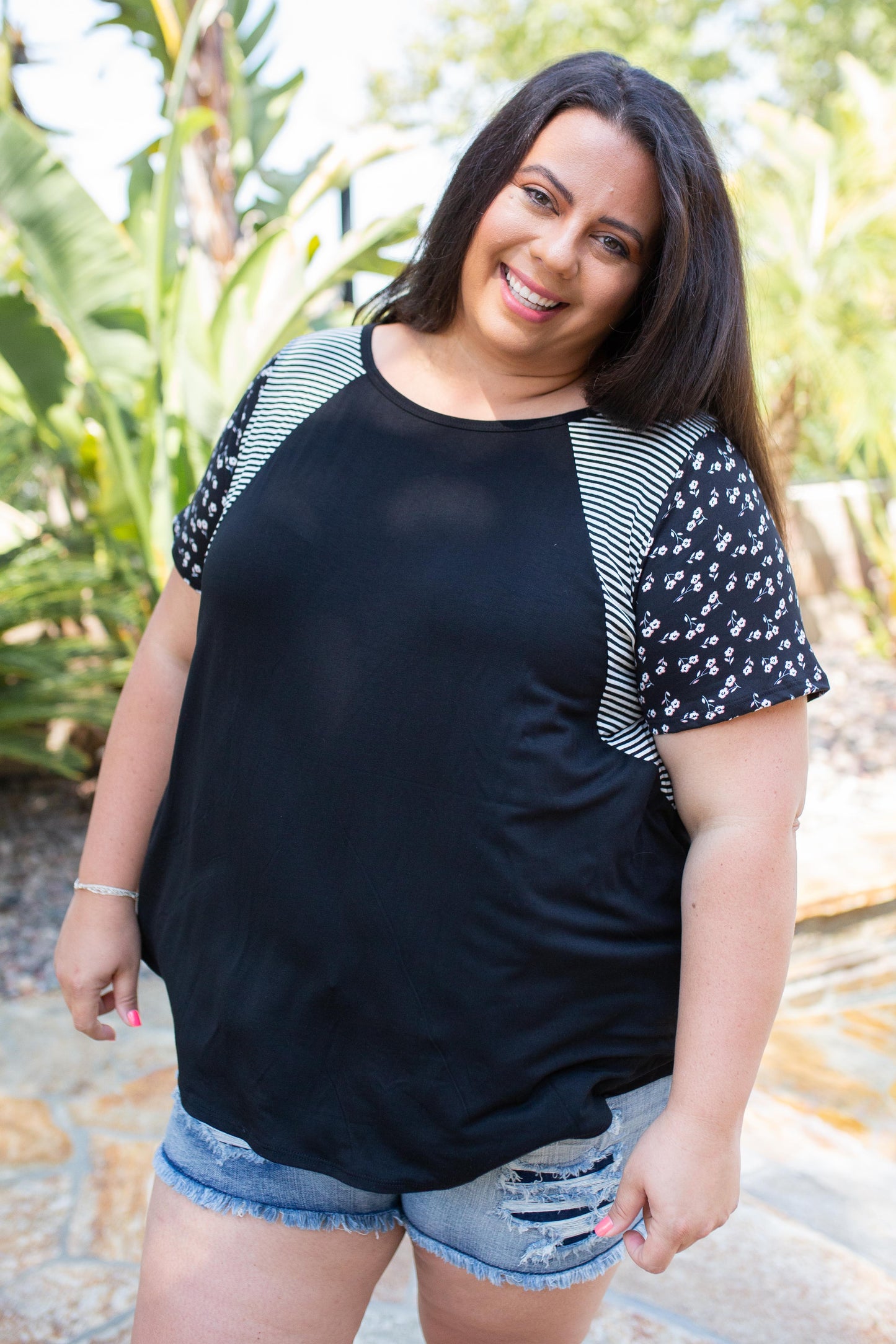 Classy Striped Floral Short Sleeve Top