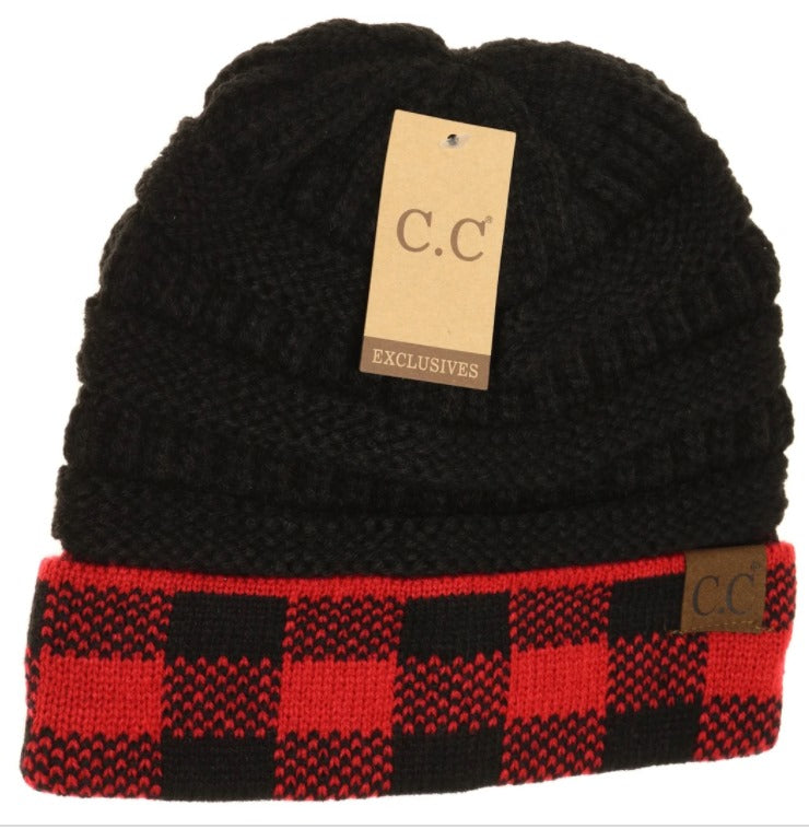 Buffalo Check Knit CC Beanie