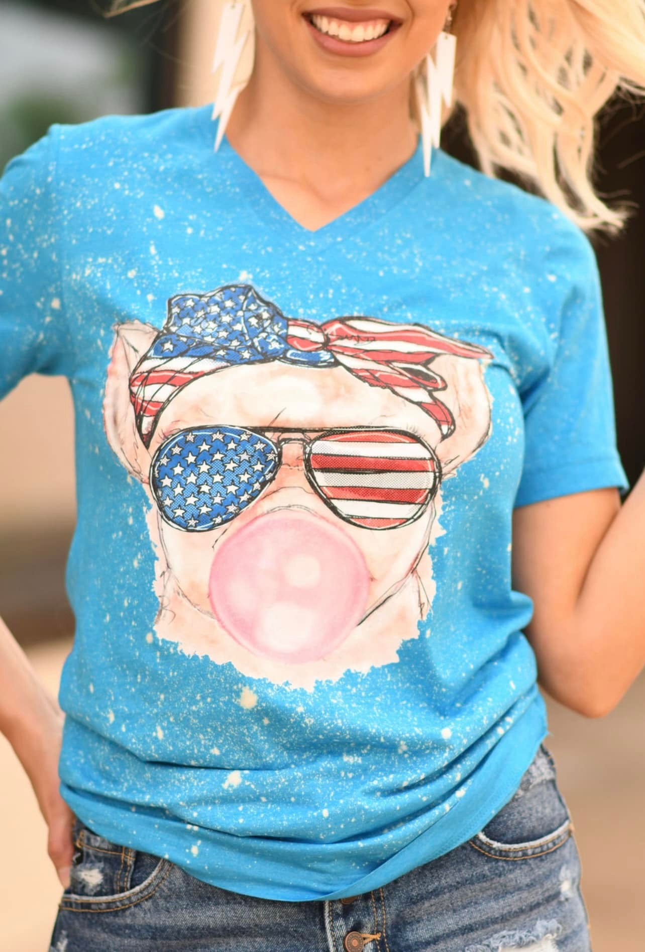 Patriotic Bubble Gum Pig Tee